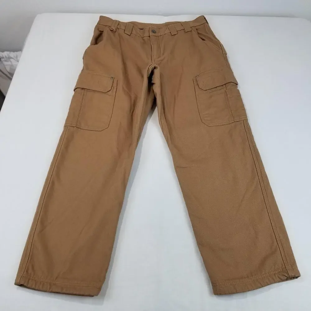 Duluth Fire Hose Pants Mens 38x32 Brown Fleece Lined Relaxed Cargo Work 34513